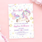 かわいいレインボーユニコーンガールベビーシャワー招待状 招待状