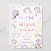 かわいいレインボーユニコーンガールベビーシャワー招待状 招待状 (正面)