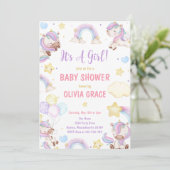 かわいいレインボーユニコーンガールベビーシャワー招待状 招待状 (スタンド正面)