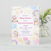 かわいいレインボーユニコーンガールベビーシャワー招待状 招待状 (スタンド正面)