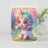 かわいいレインボーユニコーンガール1st誕生日パーティー 招待状 (スタンド正面)