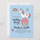 かわいいレインボーユニコーンスターズハート誕生会 招待状 (正面)