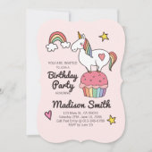 かわいいレインボーユニコーンスターズハート誕生会 招待状 (正面)