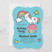 かわいいレインボーユニコーンスターズハート誕生会 招待状 (正面)
