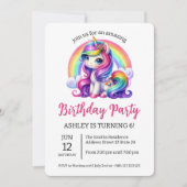 かわいいレインボーユニコーンバースデーパーティーの招待 招待状 (正面)