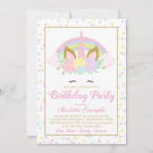 かわいいレインボーユニコーンバースデーパーティ招待状 招待状 (正面)