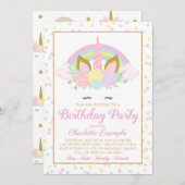 かわいいレインボーユニコーンバースデーパーティ招待状 招待状 (正面/裏面)
