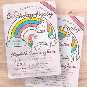 かわいいレインボーユニコーンバーチャル誕生日パーティー 招待状