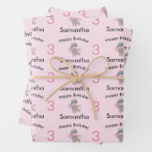 かわいいレインボーユニコーンピンクガールネーム&エイジ誕生日 ラッピングペーパーシート (インサイチュ)