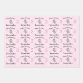 かわいいレインボーユニコーンピンクガールネーム&エイジ誕生日 ラッピングペーパーシート (正面)