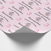 かわいいレインボーユニコーンピンクガールネーム&エイジ誕生日 ラッピングペーパー (角)