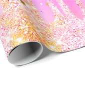 かわいいレインボーユニコーンピンクグリッタードリップ ラッピングペーパー (ロールコーナー)