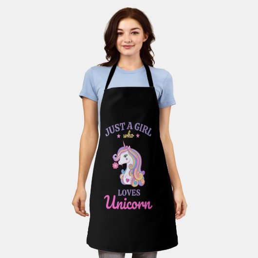 かわいいレインボーユニコーンマジカルカラフル エプロン (着用した状態)