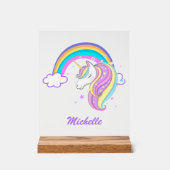 かわいいレインボーユニコーン女の子のスクリプトお洒落名 アクリルサイン (正面)