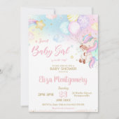 かわいいレインボーユニコーン女の子の赤ちゃんシャワー 招待状 (正面)