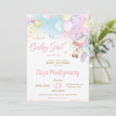 かわいいレインボーユニコーン女の子の赤ちゃんシャワー 招待状 (スタンド正面)