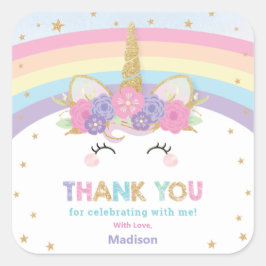 かわいいレインボーユニコーン第1回第2回誕生日パーティーのお願い スクエアシール