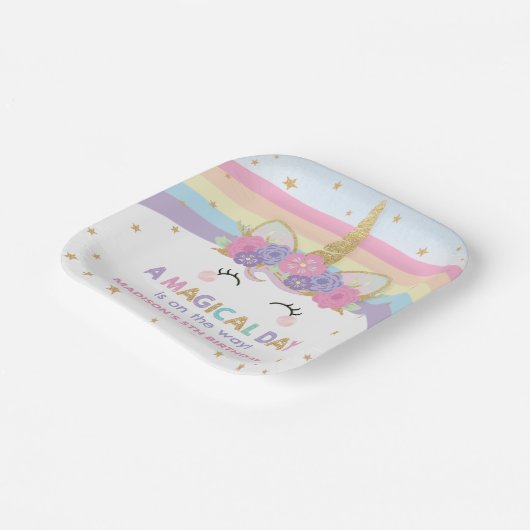 かわいいレインボーユニコーン第1回誕生日パーティー予算 ペーパープレート (傾斜あり)