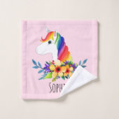 かわいいレインボーユニコーン花と名前の子供たち バスタオルセット (ウォッシュタオル)
