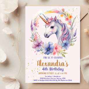 かわいいレインボーユニコーン誕生日パーティー 招待状