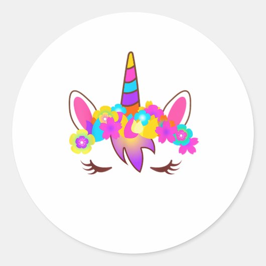 かわいいレインボーユニコーン顔シャツ ラウンドシール (正面)