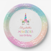 かわいいレインボーユニコーン魔法の誕生日パーティー ペーパープレート (正面)