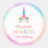 かわいいレインボーユニコーン魔法の誕生日パーティー ラウンドシール (正面)