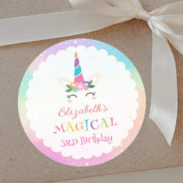 かわいいレインボーユニコーン魔法の誕生日パーティー ラウンドシール