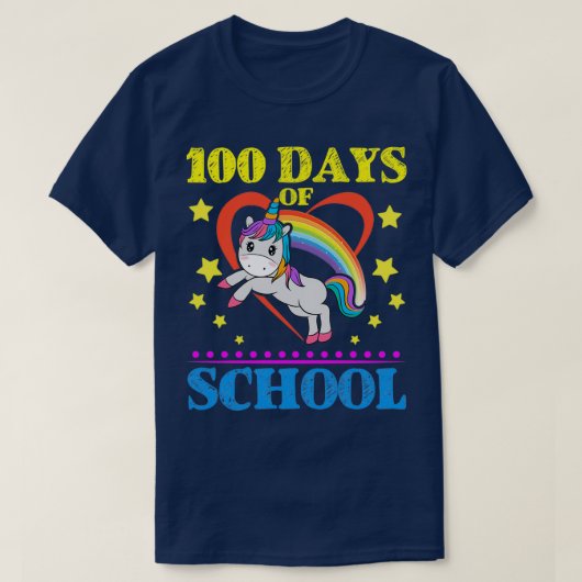 かわいいレインボーユニコーン00日of School Tシャツ (デザイン正面)