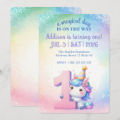 かわいいレインボーユニコーン1st誕生日パーティー 招待状 (正面/裏面)