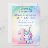 かわいいレインボーユニコーン1st誕生日パーティー 招待状 (正面)