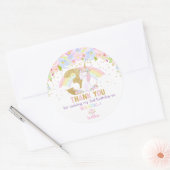 かわいいレインボーユニコーン3歳の誕生日ありがとう ラウンドシール (封筒)