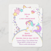 かわいいレインボーユニコーン&スターズガールバースデーパーティー 招待状 (正面/裏面)