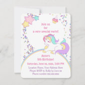 かわいいレインボーユニコーン&スターズガールバースデーパーティー 招待状 (正面)