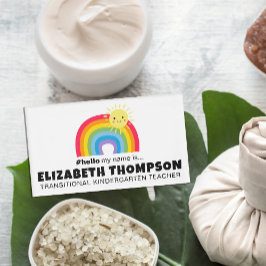 かわいいレインボーレトロこんにちは私の名前は磁気名 名札