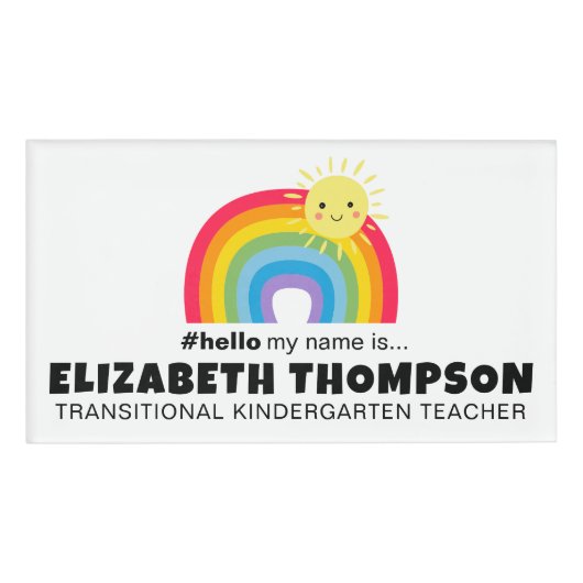 かわいいレインボーレトロこんにちは私の名前は磁気名 名札 (正面)