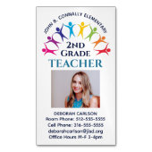かわいいレインボー小学校先生教育者 マグネット名刺 (正面縦)