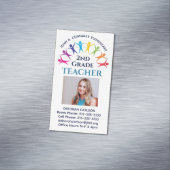 かわいいレインボー小学校先生教育者 マグネット名刺 (インサイチュ)