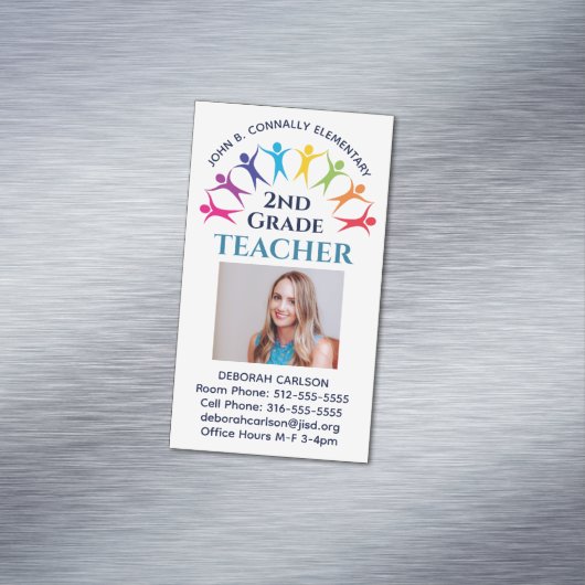 かわいいレインボー小学校先生教育者 マグネット名刺 (インサイチュ)