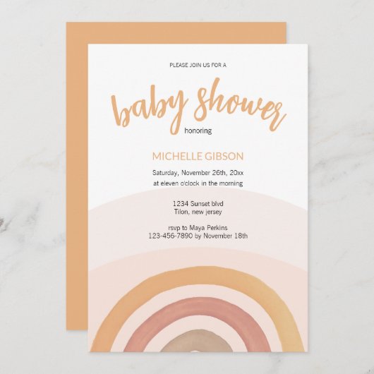 かわいいレインボー男女兼用ウォーター色 招待状 (正面/裏面)