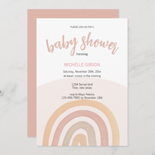 かわいいレインボー男女兼用ウォーター色 招待状 (正面/裏面)