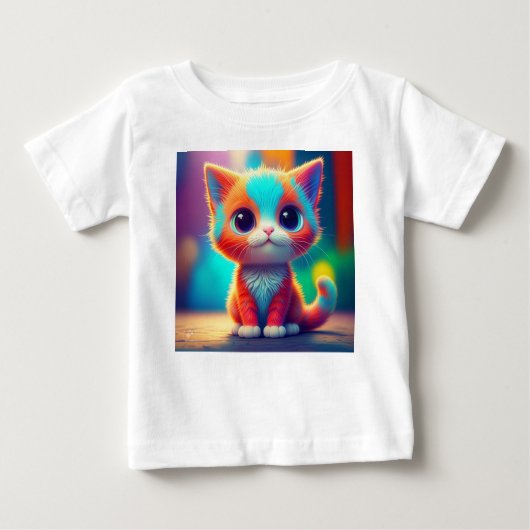 かわいいレインボー色の着子猫マンガ ベビーTシャツ (正面)