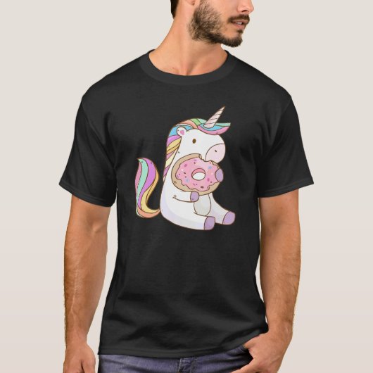 かわいいレインボー食べ物ユニコーンの女の子のためのドーナツ Tシャツ (正面)