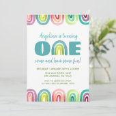 かわいいレインボー1st誕生日パーティー水彩 招待状 (スタンド正面)