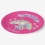 かわいいレインボー&スパークリユニコーンホットピンク誕生日 ペーパープレート (アングル)