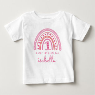 かわいいレインボー 1歳の誕生日おめでとう女の子シャツ ベビーTシャツ