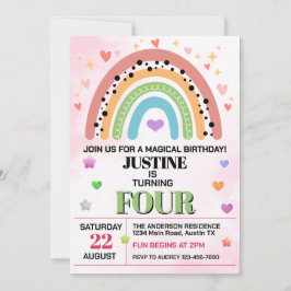 かわいいレインボーANY AGE誕生日パーティー 招待状
