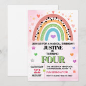 かわいいレインボーANY AGE誕生日パーティー 招待状 (正面/裏面)