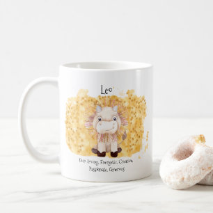 かわいいレオ ライオン 水彩画 牡牛座 モノグラム コーヒーマグカップ