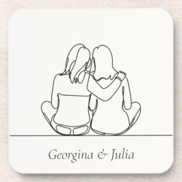 かわいいレズビアンカップルのラインアートパーソナライズされた コースター